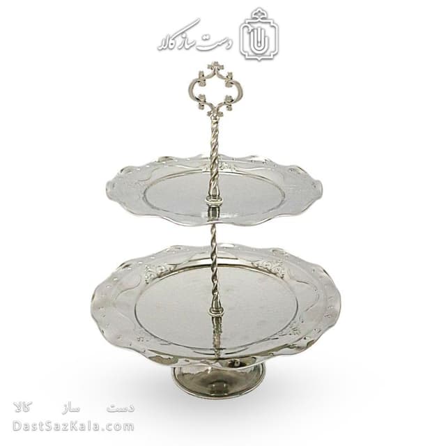 شیرینی خوری مسی دو طبقه سفید به ارتفاع 30 سانتیمتر کد AH-134