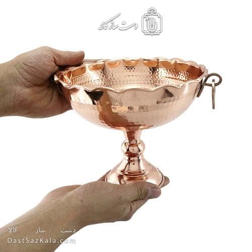 آجیل خوری مسی پایه دار مدل گوشواره ای قطر 18 سانتی کد AH-46