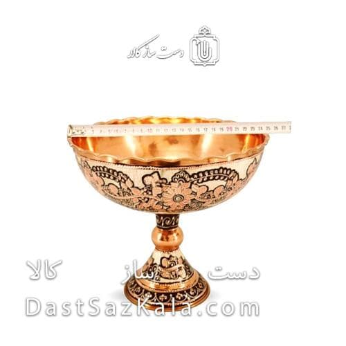 جام پایه دار مسی الماس تراش نقره کوب سایز 4 کد MJ-125