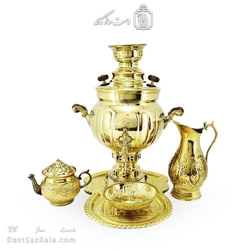 سرویس سماور برنجی ذغالی آینه ای 6 لیتری کد AH-139