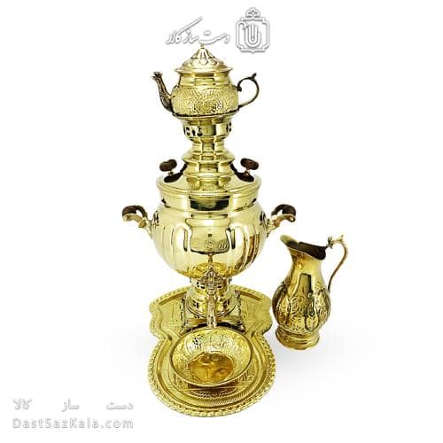 سرویس سماور برنجی ذغالی آینه ای 6 لیتری کد AH-139