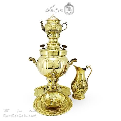 سرویس سماور برنجی ذغالی آینه ای 6 لیتری کد AH-139