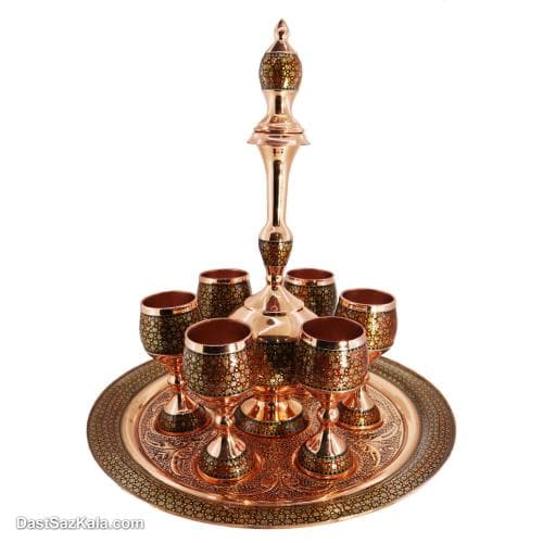 سرویس شربت خوری مسی خاتم کاری شده مجموعه 8 عددی کد MJ-97