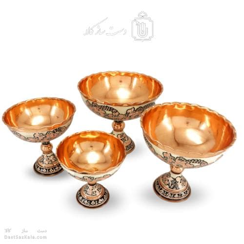 سرویس پذیرایی مسی الماس تراش نقره کوب 4 تیکه کد MJ-124