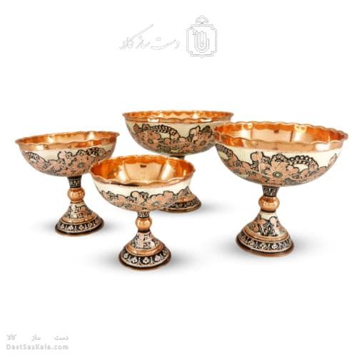 سرویس پذیرایی مسی الماس تراش نقره کوب 4 تیکه کد MJ-124