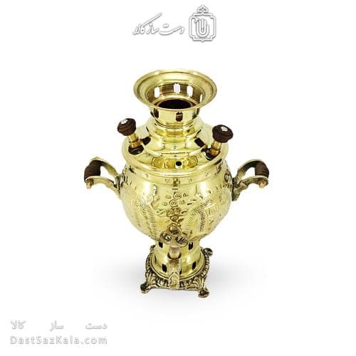 سماور ذغالی برنجی 1 لیتری مدل قلم زنی کد AH-151