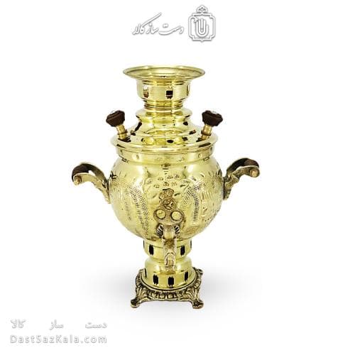 سماور ذغالی برنجی 1 لیتری مدل قلم زنی کد AH-151