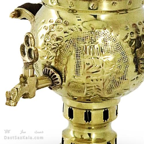 سماور ذغالی برنجی 1 لیتری مدل قلم زنی کد AH-151