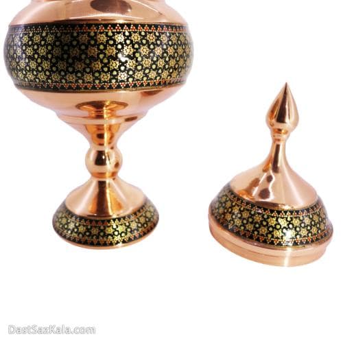 شکلات خوری مسی خاتم کاری اصفهان با ارتفاع 25 سانتی کد MJ-67