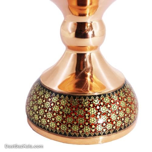 شکلات خوری خاتم کاری مسی پایه دار 30 سانتی قرمز کد MJ-65