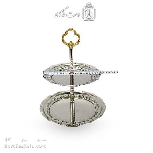 شیرینی خوری مسی دو طبقه سفید به ارتفاع 35 سانتیمتر کد AH-132