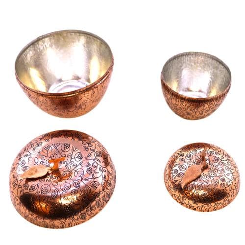 قندان مسی زنجان طرح سیب قلم کاری شده مجموعه 2 عددی کد SSH-46