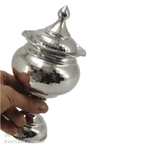 قندان مسی پایه دار سفید زنجان به ارتفاع 21 سانتیمتر کد AH-85