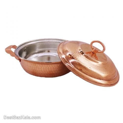 ماهیتابه درب دار مسی زنجان سایز 4 بزرگ کد PA-35