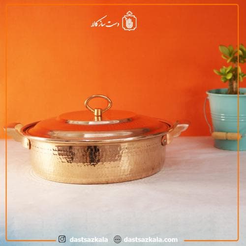 ماهیتابه درب دار مسی زنجان سایز 4 بزرگ کد PA-35