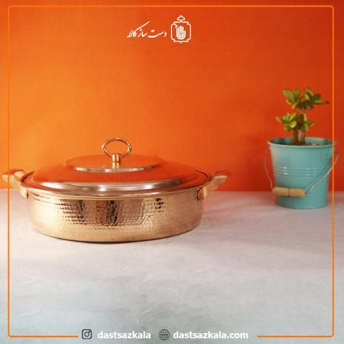 ماهیتابه درب دار مسی زنجان سایز 5 بزرگ کد PA-36