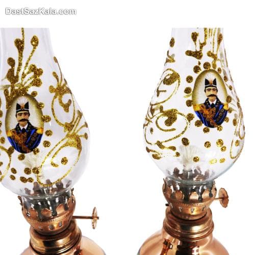چراغ گرد سوز مسی پرداز طرح ناصر الدین شاه 2 عددی کد MJ-36