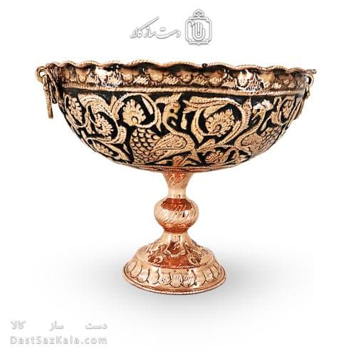 کاسه پایه دار مسی قلم زنی زنجان نانو شده قطر 28 سانتی AH-112