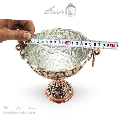 کاسه پایه دار مسی سیاه قلم زنجان نانو شده قطر 15سانتی AH-116