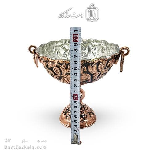 کاسه پایه دار مسی سیاه قلم زنجان نانو شده قطر 15سانتی AH-116