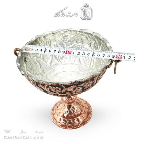 کاسه پایه دار مسی قلم زنی زنجان نانو شده قطر 18 سانتی AH-115