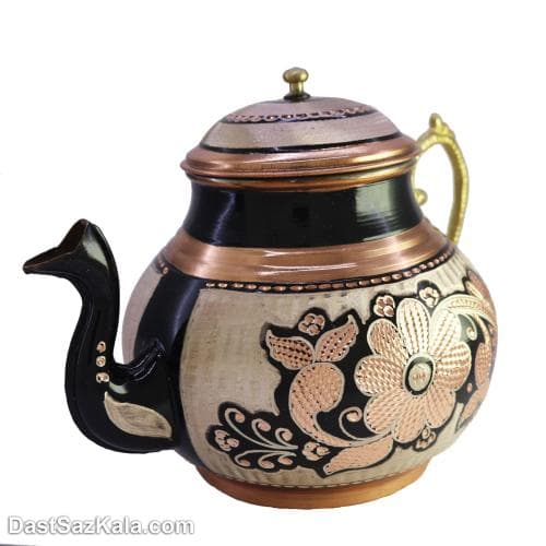 کتری و قوری مسی الماس تراش نقره کوب کد AH-12