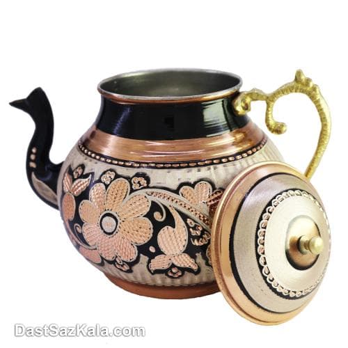 کتری و قوری مسی الماس تراش نقره کوب کد AH-12