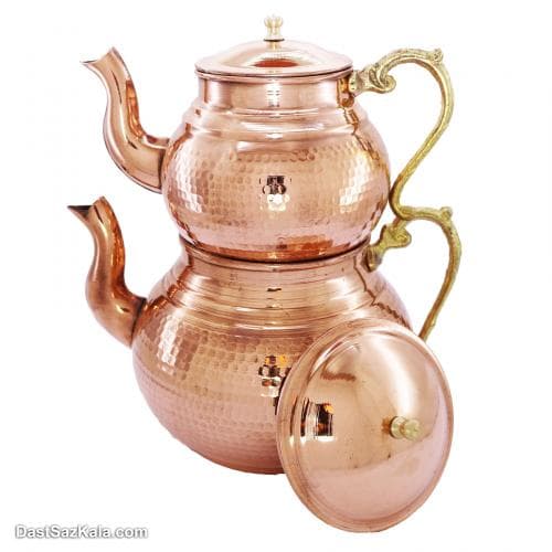 کتری و قوری مسی زنجان چکشی دسته برنجی کد PA-44