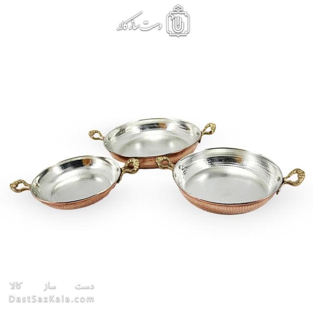 سرویس ماهیتابه مسی زنجان دسته برنجی مجموعه 3 عددی کد AH-159