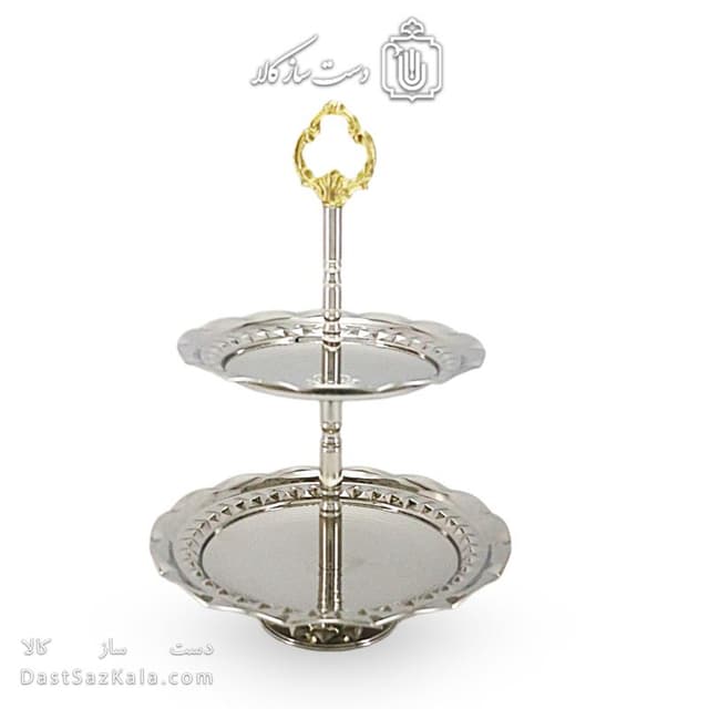 شیرینی خوری مسی دو طبقه سفید به ارتفاع 35 سانتیمتر کد AH-132