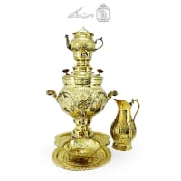 سرویس سماور ذغالی برنجی طرح دار 6 لیتری کد AH-138