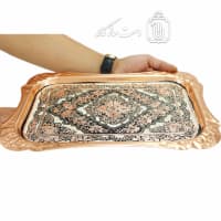 سینی مسی چای خوری الماس تراش نقره کوب شده کد MJ-131