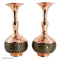 گلدان مسی خاتم کاری اصفهان 20 سانتی مدل شلغمی 2 عددی MJ-91