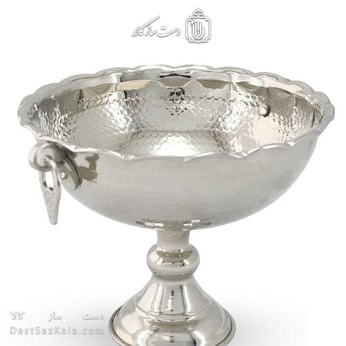 آجیل خوری مسی زنجان روکش سفید گوشواره ای 18سانتی کد AH-54