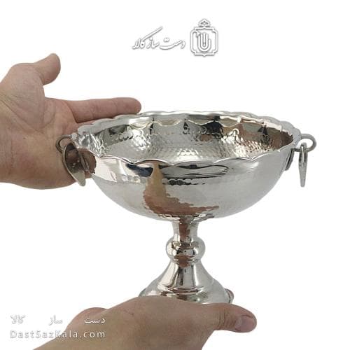 آجیل خوری مسی زنجان روکش سفید گوشواره ای 18سانتی کد AH-54