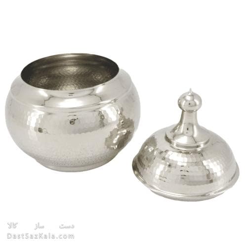 آجیل خوری مسی سفید درب دار 22 سانتیمتری کد AH-87