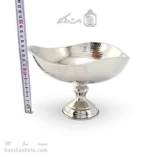 آجیل خوری مسی سفید روکش کروم مدل سه گوش 22 سانتی کد AH-29