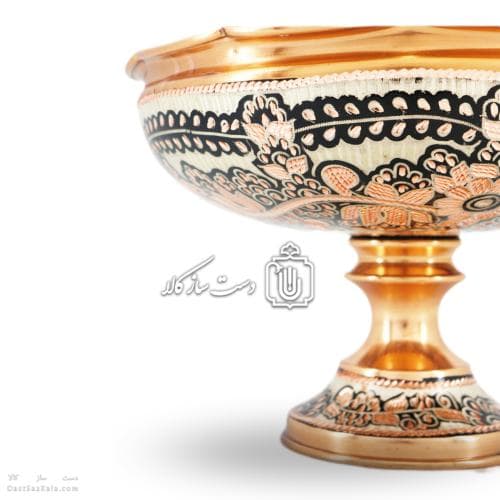 آجیل خوری مسی پایه دار الماس تراش نقره کوب کد MJ-129