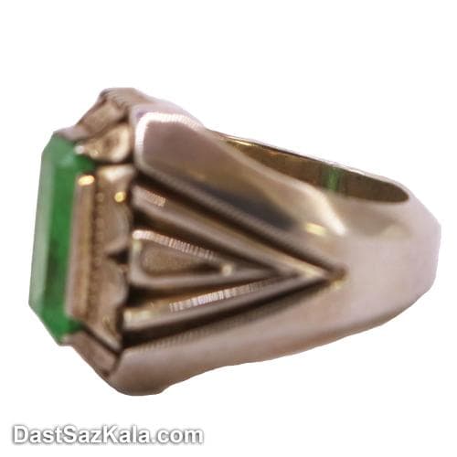 انگشتر زمرد مردانه اصل دست ساز با رکاب شیخ احمد تک اشک RN-29