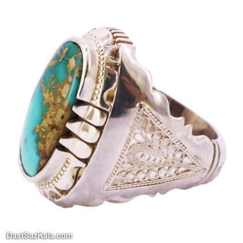 انگشتر فیروزه نیشاپوری مردانه دست ساز با رکاب شیخ احمد RN-27