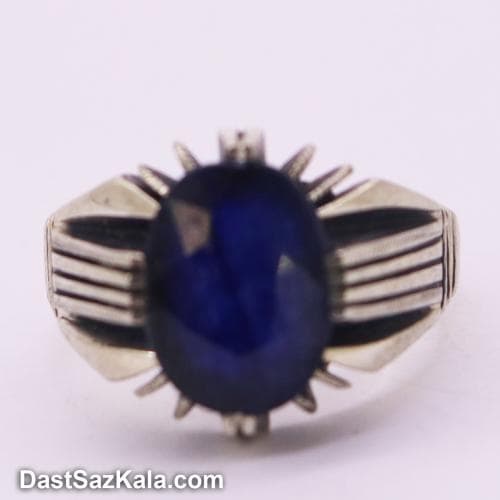انگشتر مردانه یاقوت کبود اصل با رکاب چهار چنگ دست ساز RN-33
