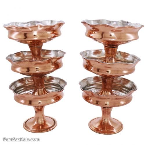 بستنی خوری مسی زنجان پایه دار مجموعه 6 عددی کد PA-48