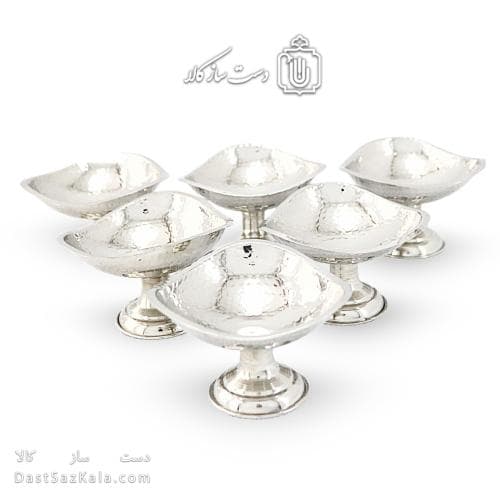 ست هفت سین و بستنی خوری مسی سفید سه گوش 6 عددی AH-107