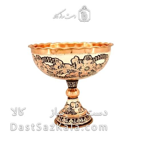 جام پایه دار مسی الماس تراش نقره کوب سایز 3 کد MJ-126