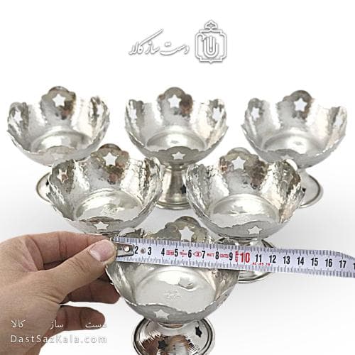 ست هفت سین و بستنی خوری مسی سفید مدل ستاره ای 6 تایی AH-62