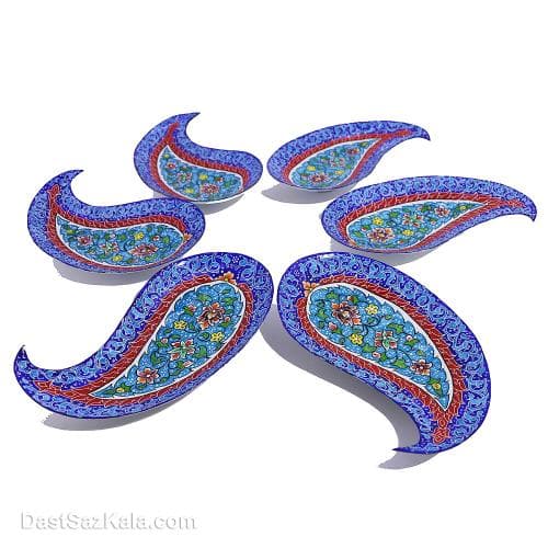 ست بشقاب میناکاری مسی طرح بته جقه 5 تایی کد LT-13