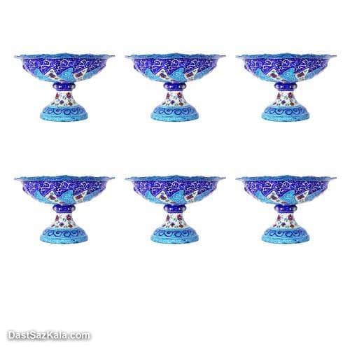 ست بستنی خوری میناکاری پایه دار مسی 6 تایی کد LT-82