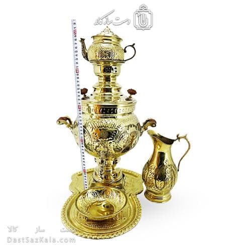 سرویس سماور ذغالی برنجی طرح دار 6 لیتری کد AH-138