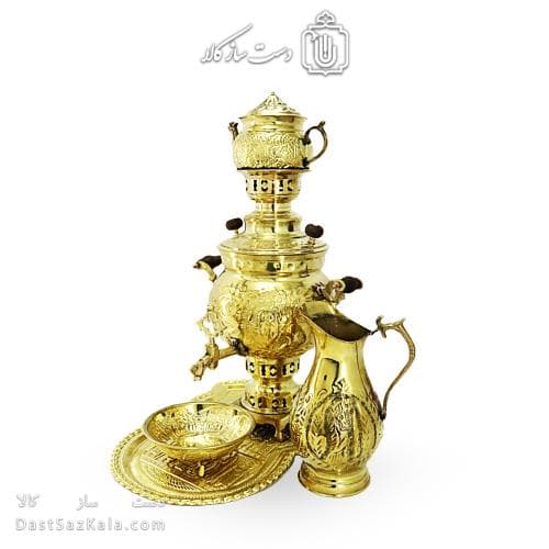 سرویس سماور ذغالی برنجی طرح دار 6 لیتری کد AH-138