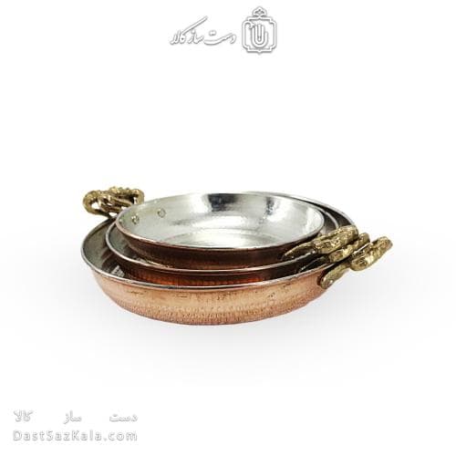 سرویس ماهیتابه مسی زنجان دسته برنجی مجموعه 3 عددی کد AH-159